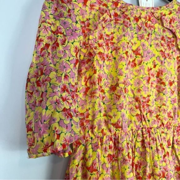 Banjanan Womens Mini Dress size S Revolve Orange Yellow Floral Babydoll Cotton - Picture 4 of 12